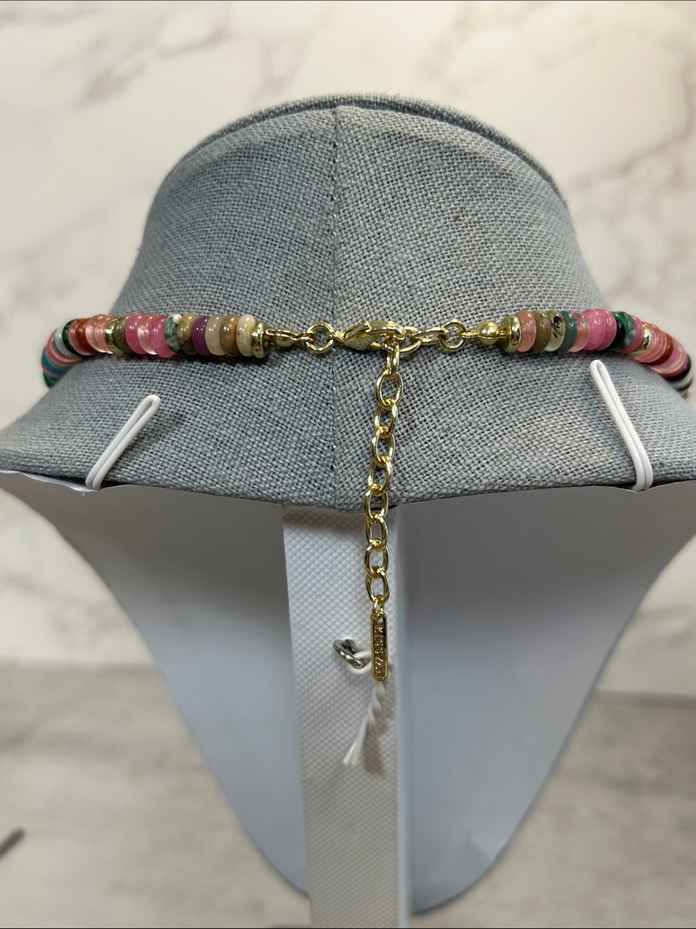 Multicolor Stone Bead Necklace with Gold Accents - Picture 3 of 6